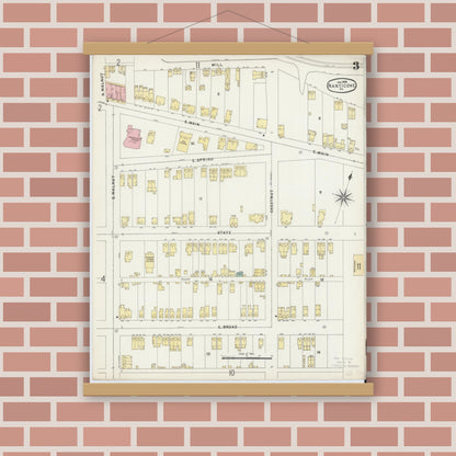 Old map wall art mockup — magnetic wood frame on brick wall — Sanborn Fire Insurance Map from Nanticoke, Luzerne County, Pennsylvania (1896), Sheet #0003