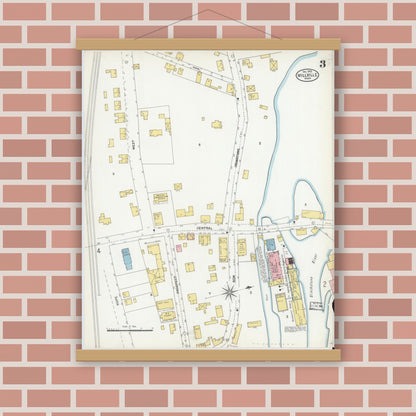 Old map wall art mockup — magnetic wood frame on brick wall — Sanborn Fire Insurance Map from Millville, Worcester County, Massachusetts (1903), Sheet #0003