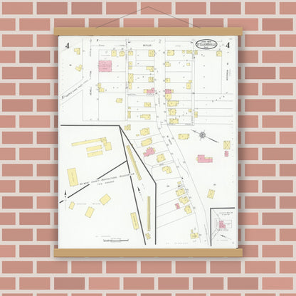 Old map wall art mockup — magnetic wood frame on brick wall — Sanborn Fire Insurance Map from Saint Clairsville, Belmont County, Ohio (1929), Sheet #0004