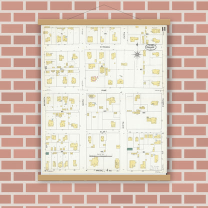 Old map wall art mockup — magnetic wood frame on brick wall — Sanborn Fire Insurance Map from Orange, Orange County, Texas (1909), Sheet #0011