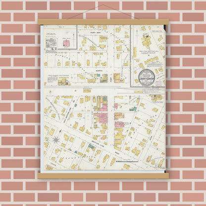 Old map wall art mockup — magnetic wood frame on brick wall — Sanborn Fire Insurance Map from Liberty Center, Henry County, Ohio (1905), Sheet #0001