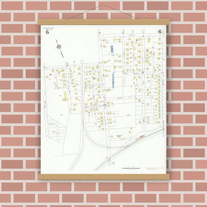 Old map wall art mockup — magnetic wood frame on brick wall — Sanborn Fire Insurance Map from Needham, Norfolk County, Massachusetts (1937), Sheet #0006