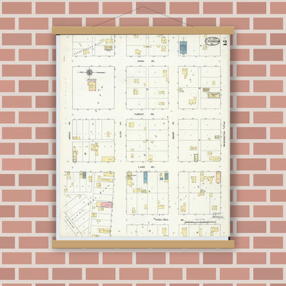 Old map wall art mockup — magnetic wood frame on brick wall — Sanborn Fire Insurance Map from Crandon, Forest County, Wisconsin (1909), Sheet #0002