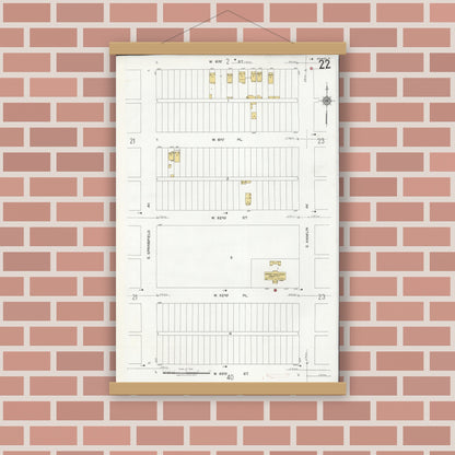 Old map wall art mockup — magnetic wood frame on brick wall — Sanborn Fire Insurance Map from Chicago, Cook County, Illinois (1920), Sheet #0022