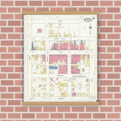 Old map wall art mockup — magnetic wood frame on brick wall — Sanborn Fire Insurance Map from Montpelier, Williams County, Ohio (1916), Sheet #0003