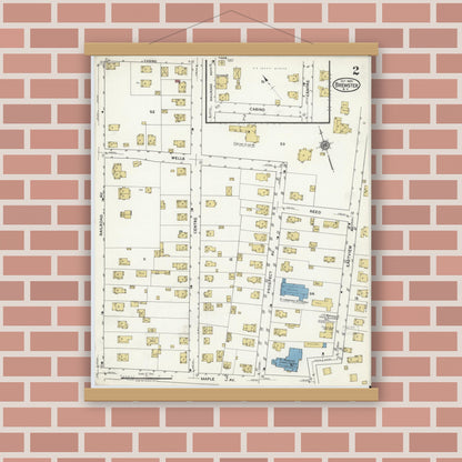 Old map wall art mockup — magnetic wood frame on brick wall — Sanborn Fire Insurance Map from Brewster, Putnam County, New York (1920), Sheet #0002