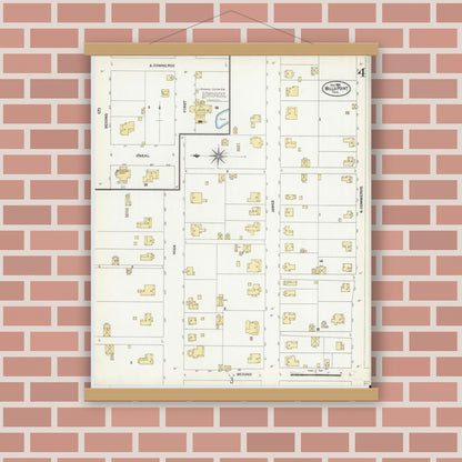 Old map wall art mockup — magnetic wood frame on brick wall — Sanborn Fire Insurance Map from Wills Point, Van Zandt County, Texas (1906), Sheet #0004