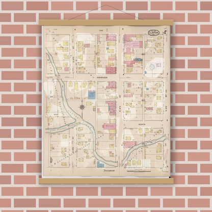 Old map wall art mockup — magnetic wood frame on brick wall — Sanborn Fire Insurance Map from Clinton, Vermillion County, Indiana (1947), Sheet #0004