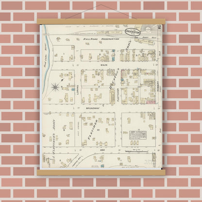 Old map wall art mockup — magnetic wood frame on brick wall — Sanborn Fire Insurance Map from Crookston, Polk County, Minnesota (1884), Sheet #0002