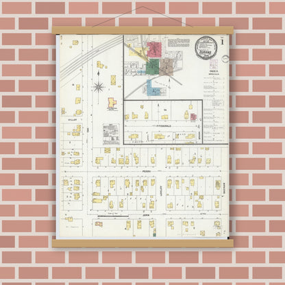 Old map wall art mockup — magnetic wood frame on brick wall — Sanborn Fire Insurance Map from Durand, Shiawassee County, Michigan (1901) - Complete Map Set