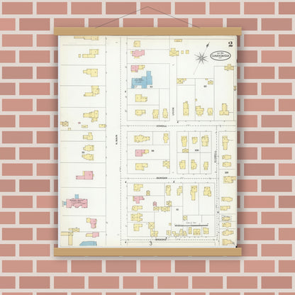 Old map wall art mockup — magnetic wood frame on brick wall — Sanborn Fire Insurance Map from Canandaigua, Ontario County, New York (1904), Sheet #0002