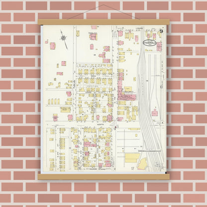 Old map wall art mockup — magnetic wood frame on brick wall — Sanborn Fire Insurance Map from Steubenville, Jefferson County, Ohio (1913), Sheet #0009