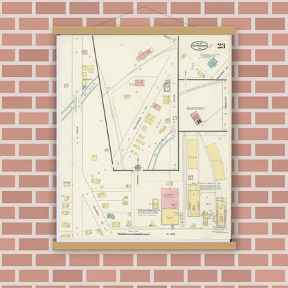 Old map wall art mockup — magnetic wood frame on brick wall — Sanborn Fire Insurance Map from Mount Vernon, Knox County, Ohio (1913), Sheet #0023