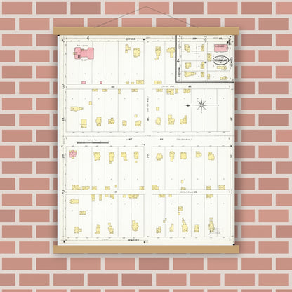 Old map wall art mockup — magnetic wood frame on brick wall — Sanborn Fire Insurance Map from Storm Lake, Buena Vista County, Iowa (1899), Sheet #0004