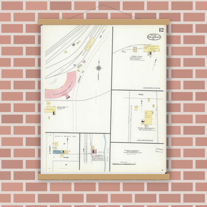 Old map wall art mockup — magnetic wood frame on brick wall — Sanborn Fire Insurance Map from Poplar Bluff, Butler County, Missouri (1910), Sheet #0012