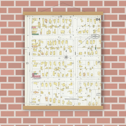 Old map wall art mockup — magnetic wood frame on brick wall — Sanborn Fire Insurance Map from Fond du Lac, Fond du Lac County, Wisconsin (1902), Sheet #0024
