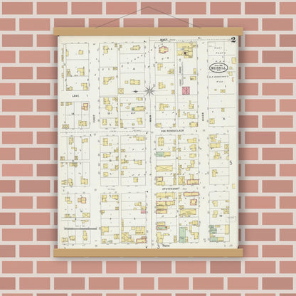 Old map wall art mockup — magnetic wood frame on brick wall — Sanborn Fire Insurance Map from Merrill, Lincoln County, Wisconsin (1898), Sheet #0002