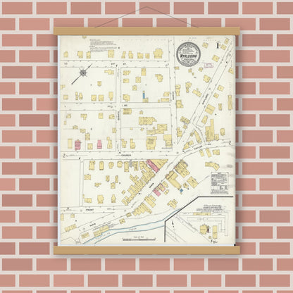 Old map wall art mockup — magnetic wood frame on brick wall — Sanborn Fire Insurance Map from Wyalusing, Wyoming County, Pennsylvania (1911) - Complete Map Set