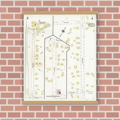 Old map wall art mockup — magnetic wood frame on brick wall — Sanborn Fire Insurance Map from Ripley, Chautauqua County, New York (1924), Sheet #0004