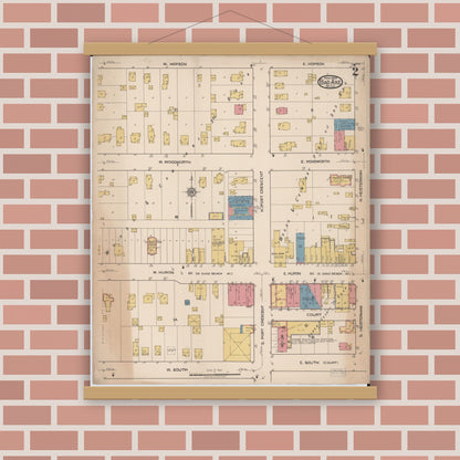 Old map wall art mockup — magnetic wood frame on brick wall — Sanborn Fire Insurance Map from Bad Axe, Huron County, Michigan (1922), Sheet #0002