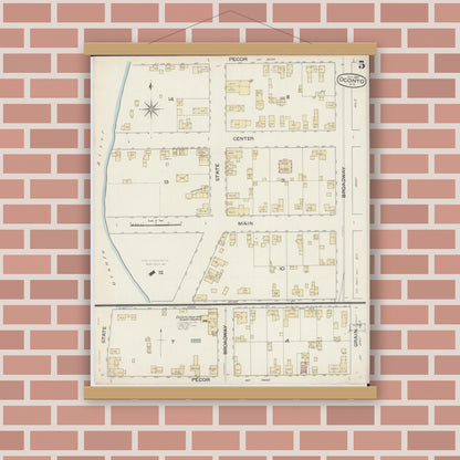 Old map wall art mockup — magnetic wood frame on brick wall — Sanborn Fire Insurance Map from Oconto, Oconto County, Wisconsin (1887), Sheet #0005
