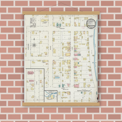 Old map wall art mockup — magnetic wood frame on brick wall — Sanborn Fire Insurance Map from Hustisford, Dodge County, Wisconsin (1894), Sheet #0001
