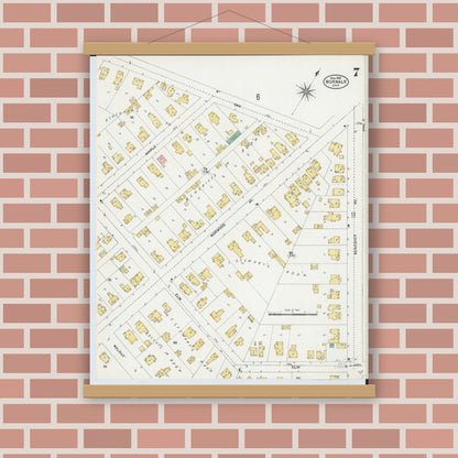 Old map wall art mockup — magnetic wood frame on brick wall — Sanborn Fire Insurance Map from Norwalk, Huron County, Ohio (1906), Sheet #0007
