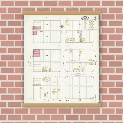 Old map wall art mockup — magnetic wood frame on brick wall — Sanborn Fire Insurance Map from Texas City, Galveston County, Texas (1920), Sheet #0003