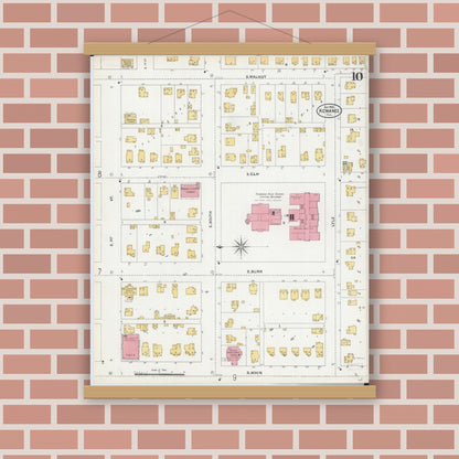Old map wall art mockup — magnetic wood frame on brick wall — Sanborn Fire Insurance Map from Kewanee, Henry County, Illinois (1905), Sheet #0010