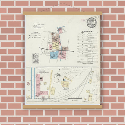 Old map wall art mockup — magnetic wood frame on brick wall — Sanborn Fire Insurance Map from Herkimer, Herkimer County, New York (1890) - Complete Map Set