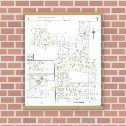 Old map wall art mockup — magnetic wood frame on brick wall — Sanborn Fire Insurance Map from Saint Paris, Champaign County, Ohio (1948), Sheet #0005