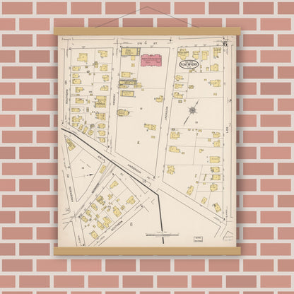 Old map wall art mockup — magnetic wood frame on brick wall — Sanborn Fire Insurance Map from Fort Myers, Lee County, Florida (1922), Sheet #0006