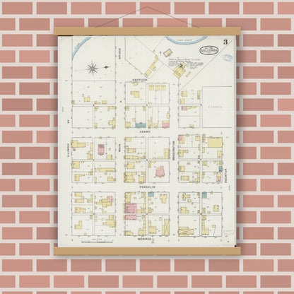 Old map wall art mockup — magnetic wood frame on brick wall — Sanborn Fire Insurance Map from Golconda, Pope County, Illinois (1894), Sheet #0003