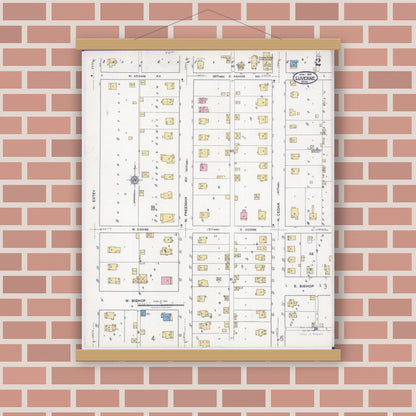 Old map wall art mockup — magnetic wood frame on brick wall — Sanborn Fire Insurance Map from Luverne, Rock County, Minnesota (1921), Sheet #0002