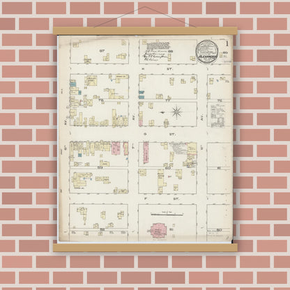 Old map wall art mockup — magnetic wood frame on brick wall — Sanborn Fire Insurance Map from Alexandria, Douglas County, Minnesota (1885) - Complete Map Set