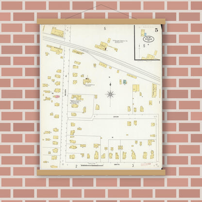 Old map wall art mockup — magnetic wood frame on brick wall — Sanborn Fire Insurance Map from Sodus, Wayne County, New York (1906), Sheet #0005