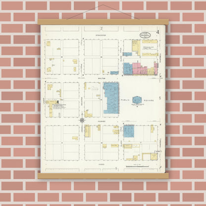 Old map wall art mockup — magnetic wood frame on brick wall — Sanborn Fire Insurance Map from Haskell, Haskell County, Texas (1913), Sheet #0004