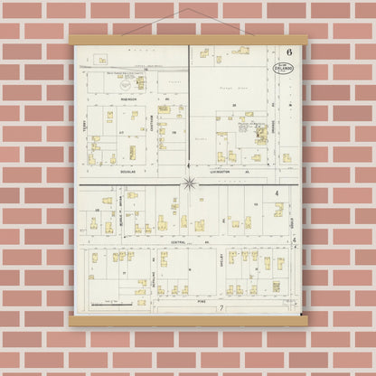Old map wall art mockup — magnetic wood frame on brick wall — Sanborn Fire Insurance Map from Orlando, Orange County, Florida (1897), Sheet #0006