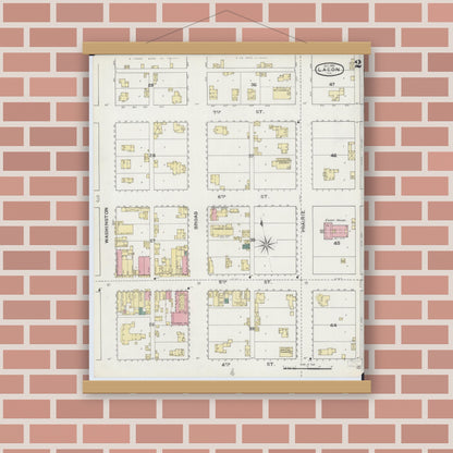 Old map wall art mockup — magnetic wood frame on brick wall — Sanborn Fire Insurance Map from Lacon, Marshall County, Illinois (1893), Sheet #0002