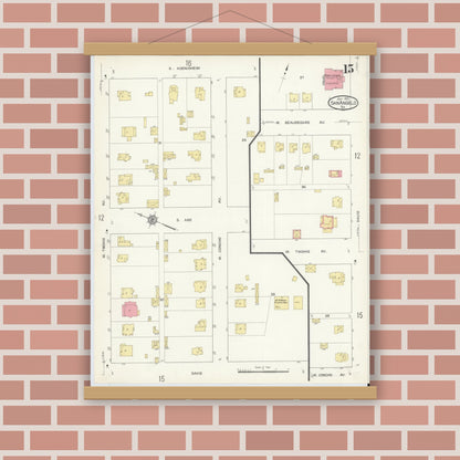 Old map wall art mockup — magnetic wood frame on brick wall — Sanborn Fire Insurance Map from San Angelo, Tom Green County, Texas (1913), Sheet #0015