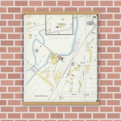 Old map wall art mockup — magnetic wood frame on brick wall — Sanborn Fire Insurance Map from Alpena, Alpena County, Michigan (1895), Sheet #0010