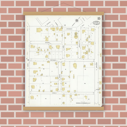 Old map wall art mockup — magnetic wood frame on brick wall — Sanborn Fire Insurance Map from Bryan, Brazos County, Texas (1912), Sheet #0015