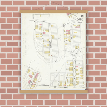Old map wall art mockup — magnetic wood frame on brick wall — Sanborn Fire Insurance Map from Braddock, Allegheny County, Pennsylvania (1908), Sheet #0029
