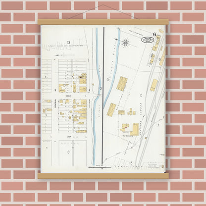 Old map wall art mockup — magnetic wood frame on brick wall — Sanborn Fire Insurance Map from Cloquet, Carlton County, Minnesota (1901), Sheet #0006