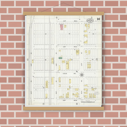 Old map wall art mockup — magnetic wood frame on brick wall — Sanborn Fire Insurance Map from Ashland, Ashland County, Wisconsin (1901), Sheet #0014