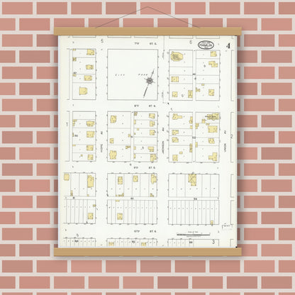 Old map wall art mockup — magnetic wood frame on brick wall — Sanborn Fire Insurance Map from Hamlin, Jones County, Texas (1919), Sheet #0004
