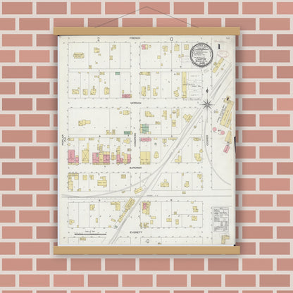 Old map wall art mockup — magnetic wood frame on brick wall — Sanborn Fire Insurance Map from Chapin, Morgan County, Illinois (1898) - Complete Map Set
