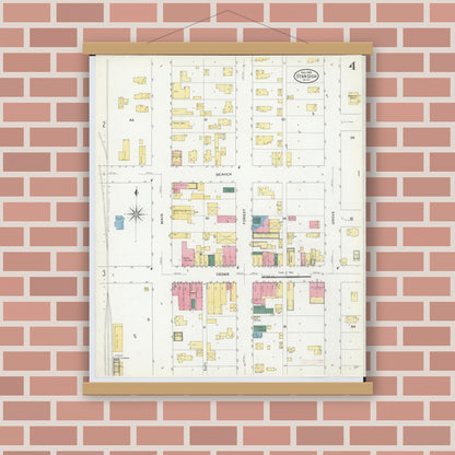 Old map wall art mockup — magnetic wood frame on brick wall — Sanborn Fire Insurance Map from Standish, Arenac County, Michigan (1909), Sheet #0004