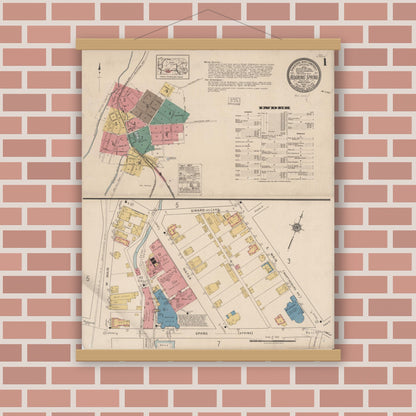 Old map wall art mockup — magnetic wood frame on brick wall — Sanborn Fire Insurance Map from Roaring Spring, Blair County, Pennsylvania (1922) - Complete Map Set