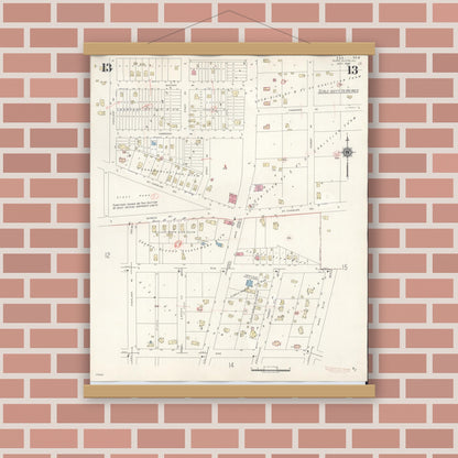 Old map wall art mockup — magnetic wood frame on brick wall — Sanborn Fire Insurance Map from Glen Ellyn, Du Page County, Illinois (1946), Sheet #0013